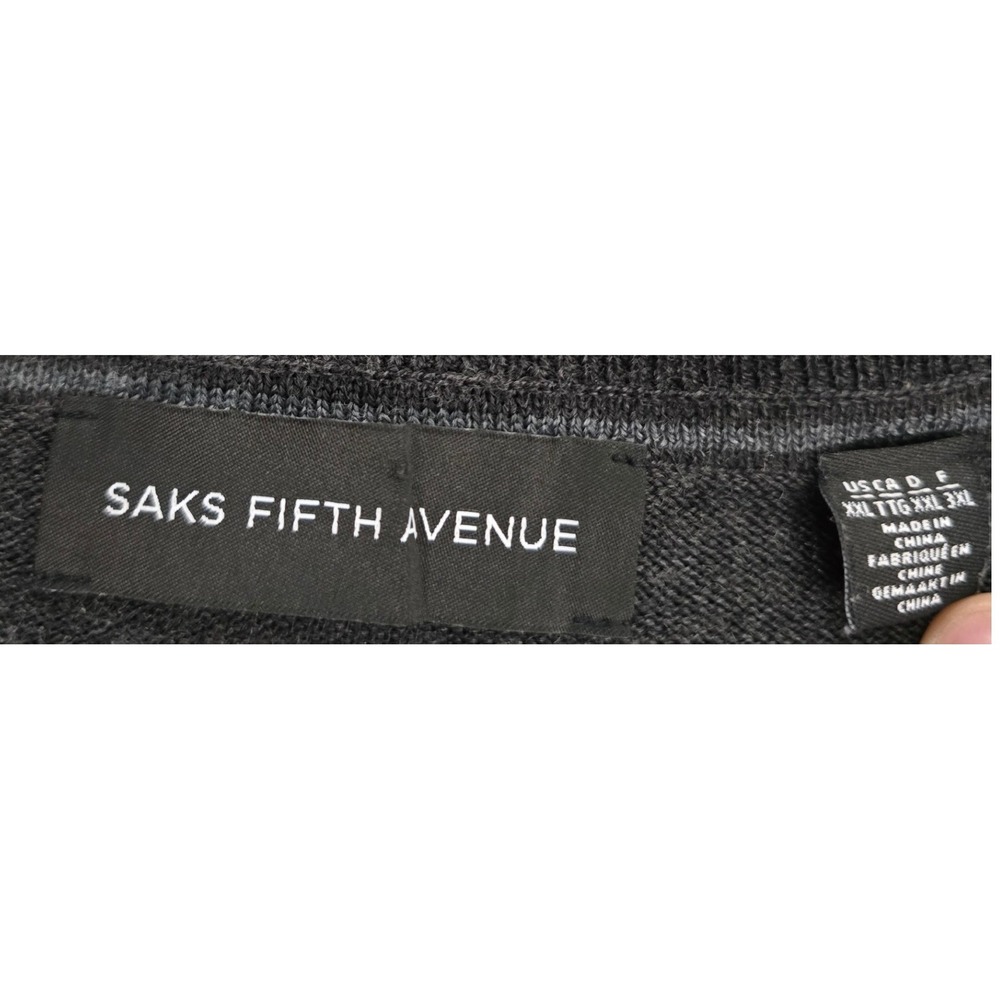 Saks Fifth Avenue Wool Charcoal Gray V Neck Men's Lightweight Sweater Size XXL - Picture 3 of 8